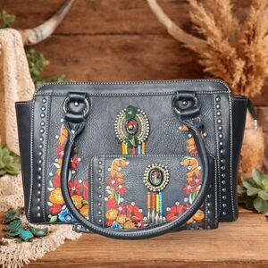 Montana West Embroidered Western Purse & Matching Wallet Set Studded Beaded